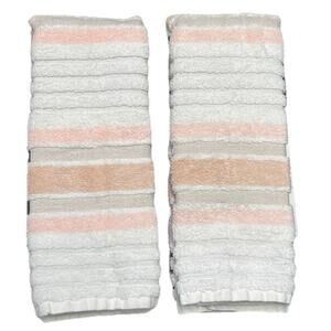 Kassa Spa 2 Stripe Hand Towels Quick Dry Cotton Thick White Pink Tan Bathroom